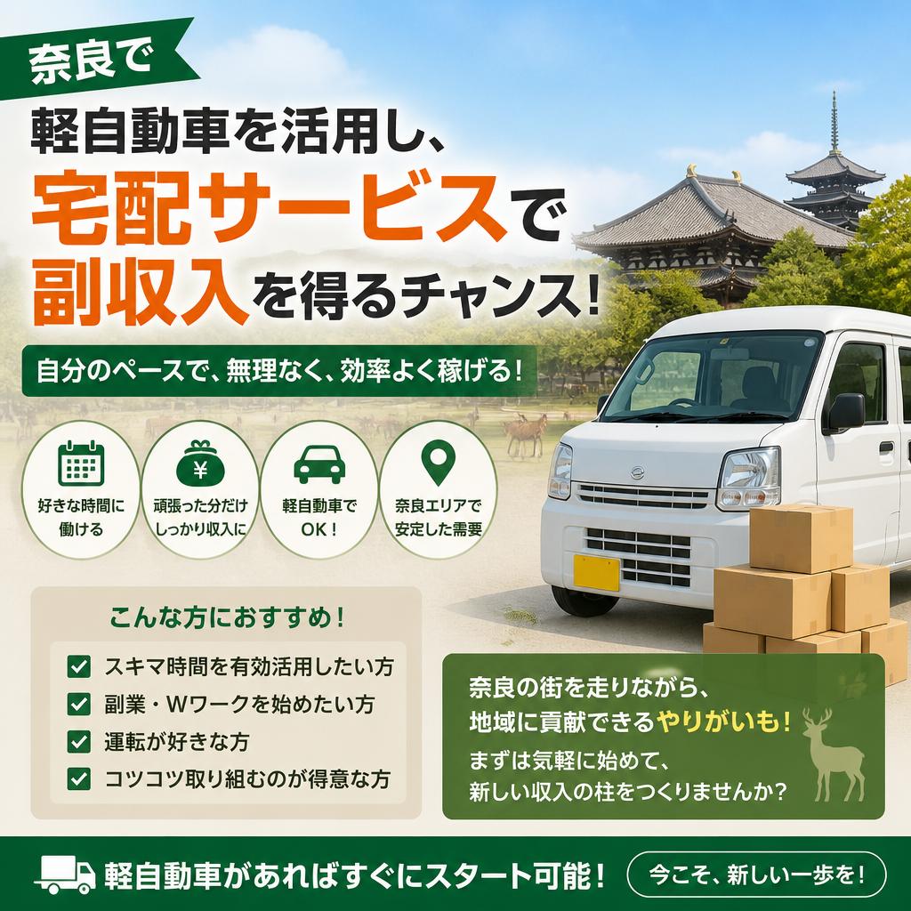 奈良で軽自動車を活用し、宅配サービスで副収入を得るチャンス！