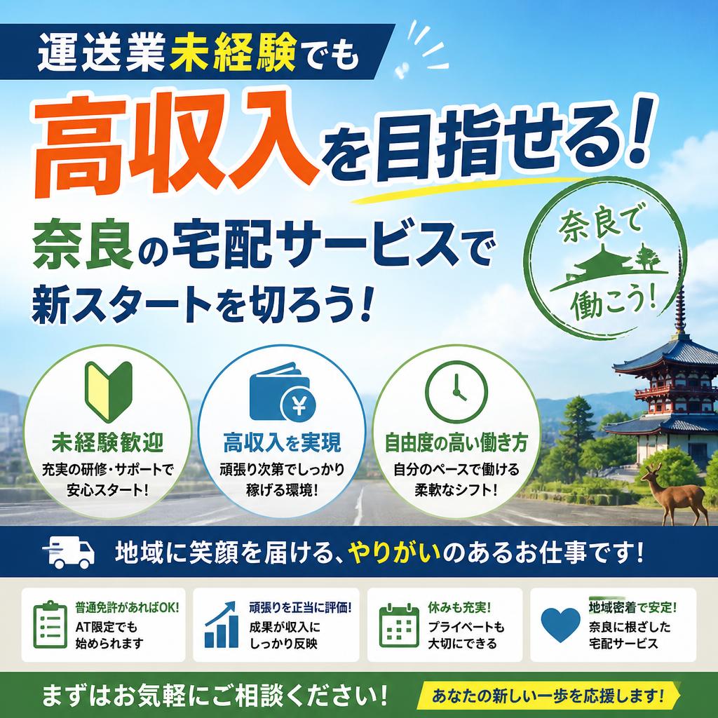 運送業未経験でも高収入を目指せる！奈良の宅配サービスで新スタートを切ろう！