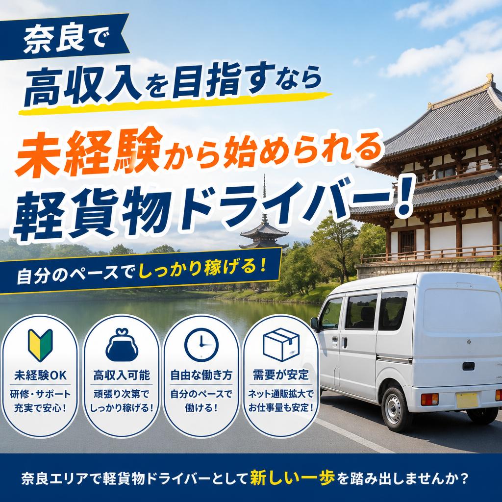 奈良で高収入を目指すなら未経験から始められる軽貨物ドライバー！
