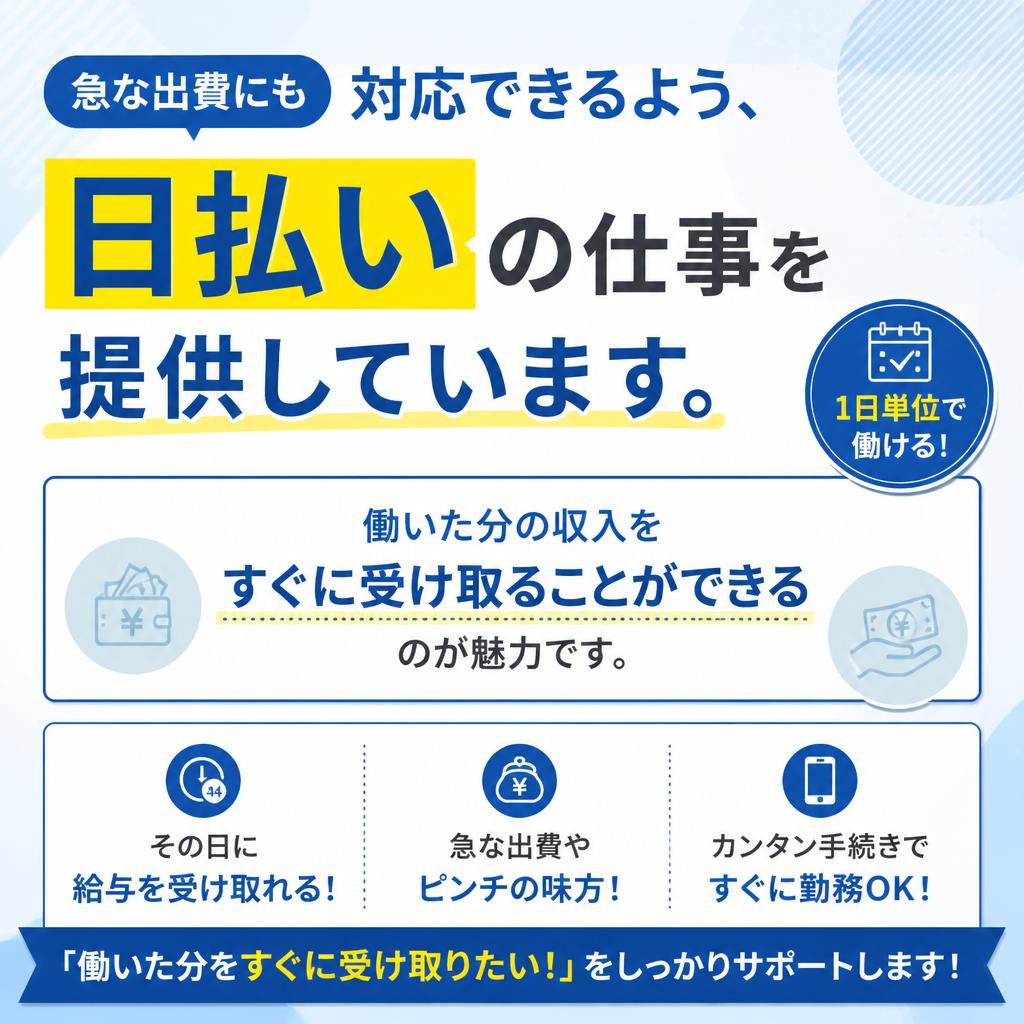 日払いでスピーディーに収入ゲット！